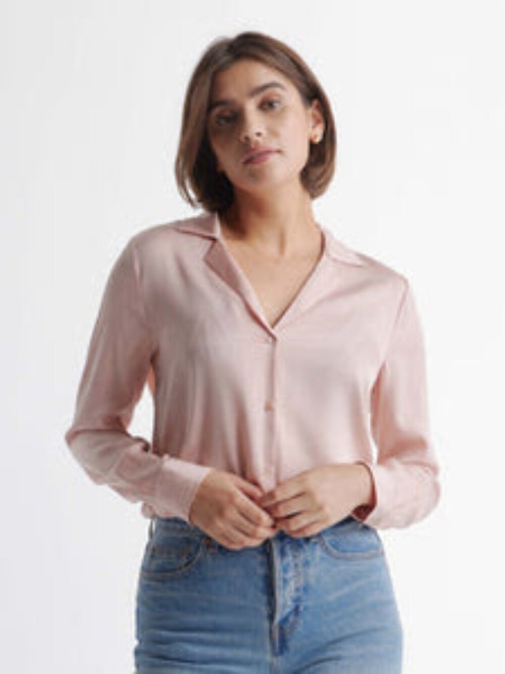 Quince Washable Stretch Silk Notch Collar Blouse